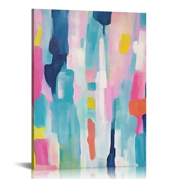 Nawypu  Canvas Print Wall Art Set Pastel Blue and Pink Color Blocks Geometric Shapes Illustrations Modern Art Contemporary Colorful Multicolor Ultra for Living Room, Bedroom, Office