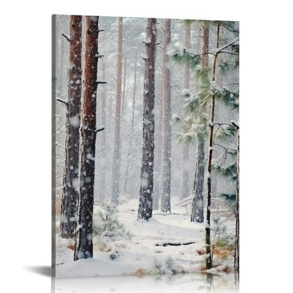 Nawypu Canvas Print Wall Art Snow Through Winter Pine Tree Forest Nature Wilderness Photography Modern Art Rustic Scenic Relax/Calm Multicolor for Living Room, Bedroom, Office