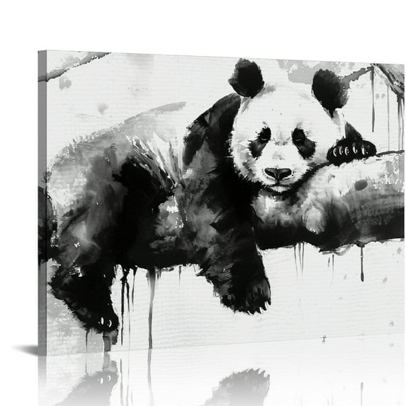 Nawypu Canvas Print Wall Art Watercolor Explosion Black & White Sleeping Panda Animals Wildlife Illustrations Pop Art Chic Portrait Relax/Calm for Living Room, Bedroom, Office