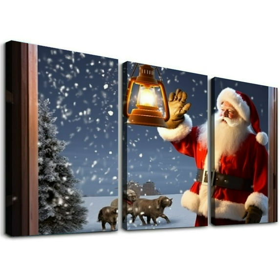 Nawypu - Canvas Print Wall Art - Window Frame Style Wall Art - Santa Claus Carrying Gifts Coming on | Giclee Print Modern Home Decor. Stretched & 12''x16''X3 Panels