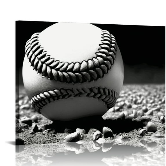 Nawypu Canvas Prints Wall Art Black White Baseball Rustic Sports Picture Printed On Canvas Stretched and Framed for Home Living Room Decor