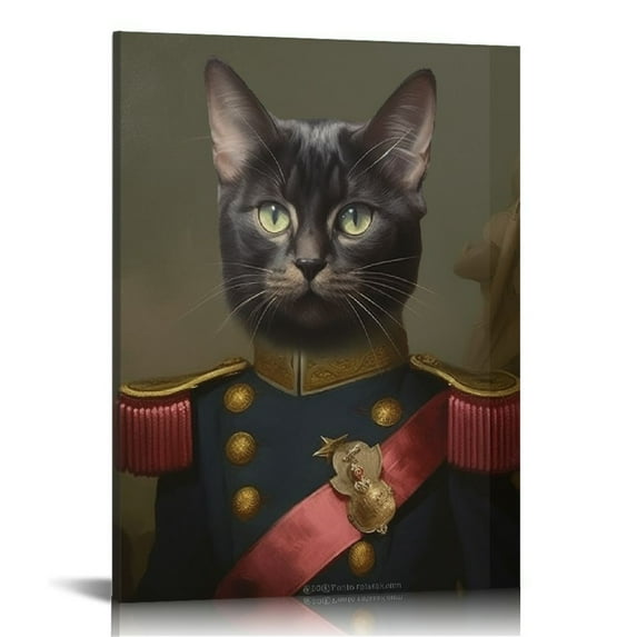 Nawypu Canvas Prints Wall Art Cat Bombay Loyal Pet Portrait Art Painting Animal Prints Home Decor Vintage Renaissance Cat Portrait Canvas Art Gift for Cat Lovers " Major-General