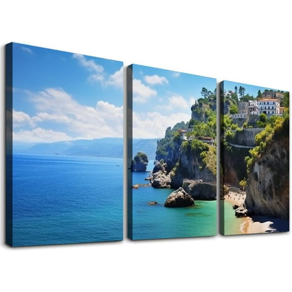 Nawypu - Canvas Prints Wall Art - Scenic Amalfi Coast, Atrani Village | Modern Wall Decor/Home Decoration Stretched Gallery Canvas Wrap Giclee Print. Ready to Hang 12''x16''X3 Panels