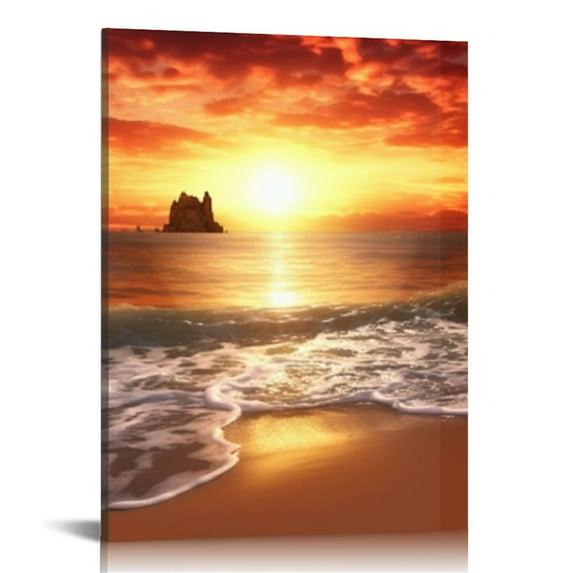Nawypu Canvas Prints Wall Art Sunset Ocean Beach Pictures Photo Paintings for Kids RoomLiving Room Bedroom Home Decorations Stretched and Framed Seascape Waves Landscape Giclee Artwork