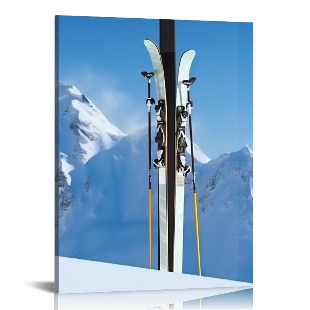 Nawypu - Canvas Prints Wall Art Winter Mountains and Ski Equipment in ...