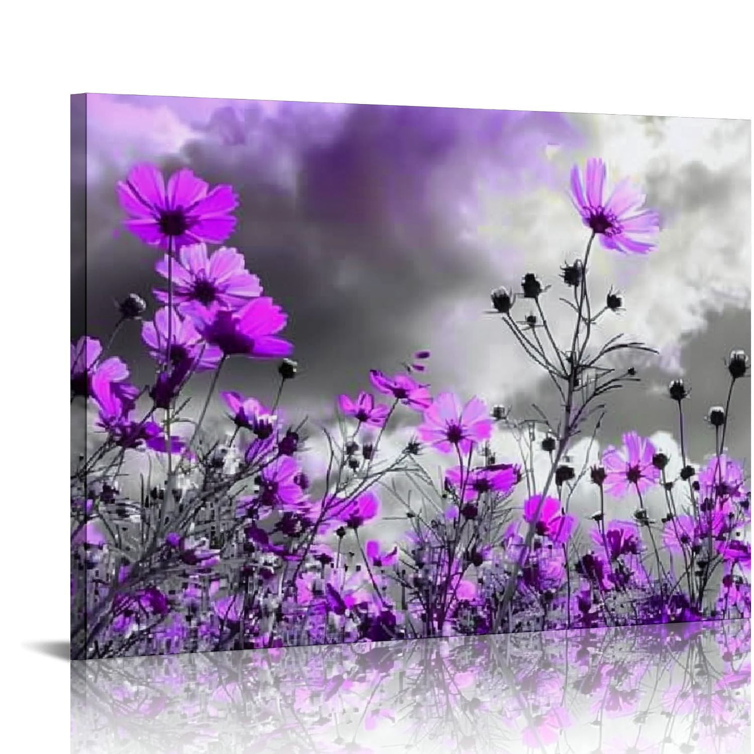 Nawypu Canvas Wall A rt Modern Purple Flowers Canvas Art Wall Decor ...