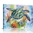 thumbnail image 1 of Nawypu Canvas Wall Art Bathroom Coastal Decor Sea Turtle Canvas Picture Framed Ocean Beach Theme Seascape Artwork Green Blue Nautical Sealife Animal Starfish Coral Conch Seaweed Canvas Print, 1 of 4