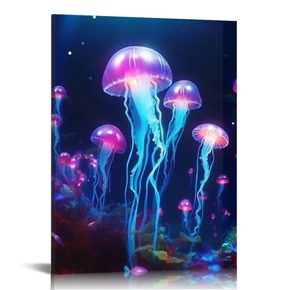 Nawypu Canvas Wall Art for Bedroom Colorful Fantasy Mushrooms with Firefly Paintings Glowing Mushroom Forest Landscape Canvas Art Pictures Artwork Wall Decor for Living Room,