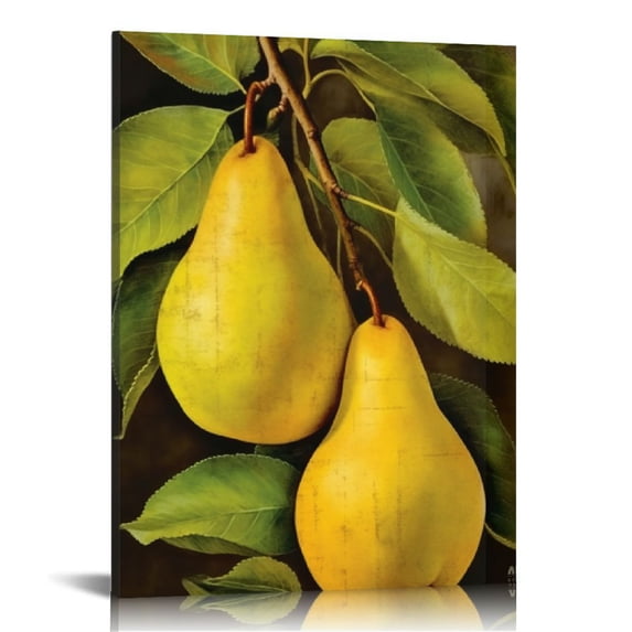Nawypu Canvas Wall Art for Bedroom Wall Decor Vintage Pears On A Yellow Background Wall Paintings Canvas Prints for Living Room Office Home Wall Decorations Framed
