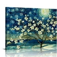thumbnail image 1 of Nawypu Canvas Wall Art for Bedroom Flower Canvas Picture Floral Tree Painting Almond Blossom at Starry Night Landscape Artwork Abstract Lake Blue Teal Yellow Canvas Print for Modern Home Living, 1 of 6