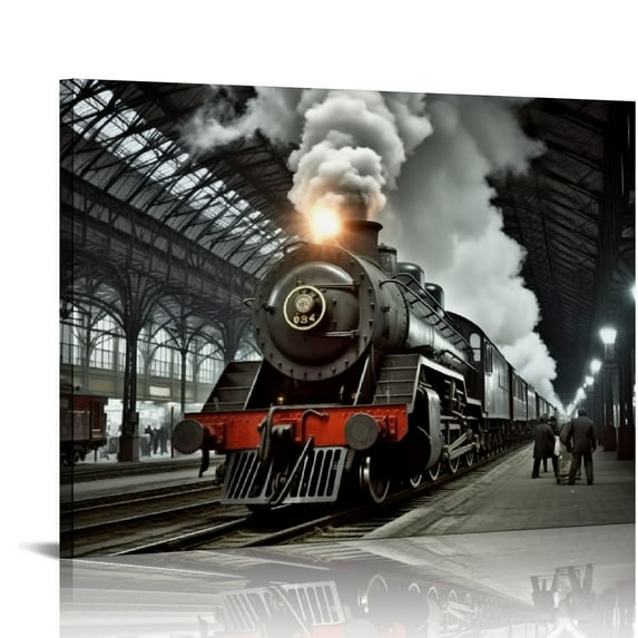 Nawypu Canvas Wall Art Black Steam Train Smoking Canvas Print Artwork Vintage Train Wall Art Paintings Modern Picture Print for Living Room Dinning Room Bedroom Bathroom Home Decor