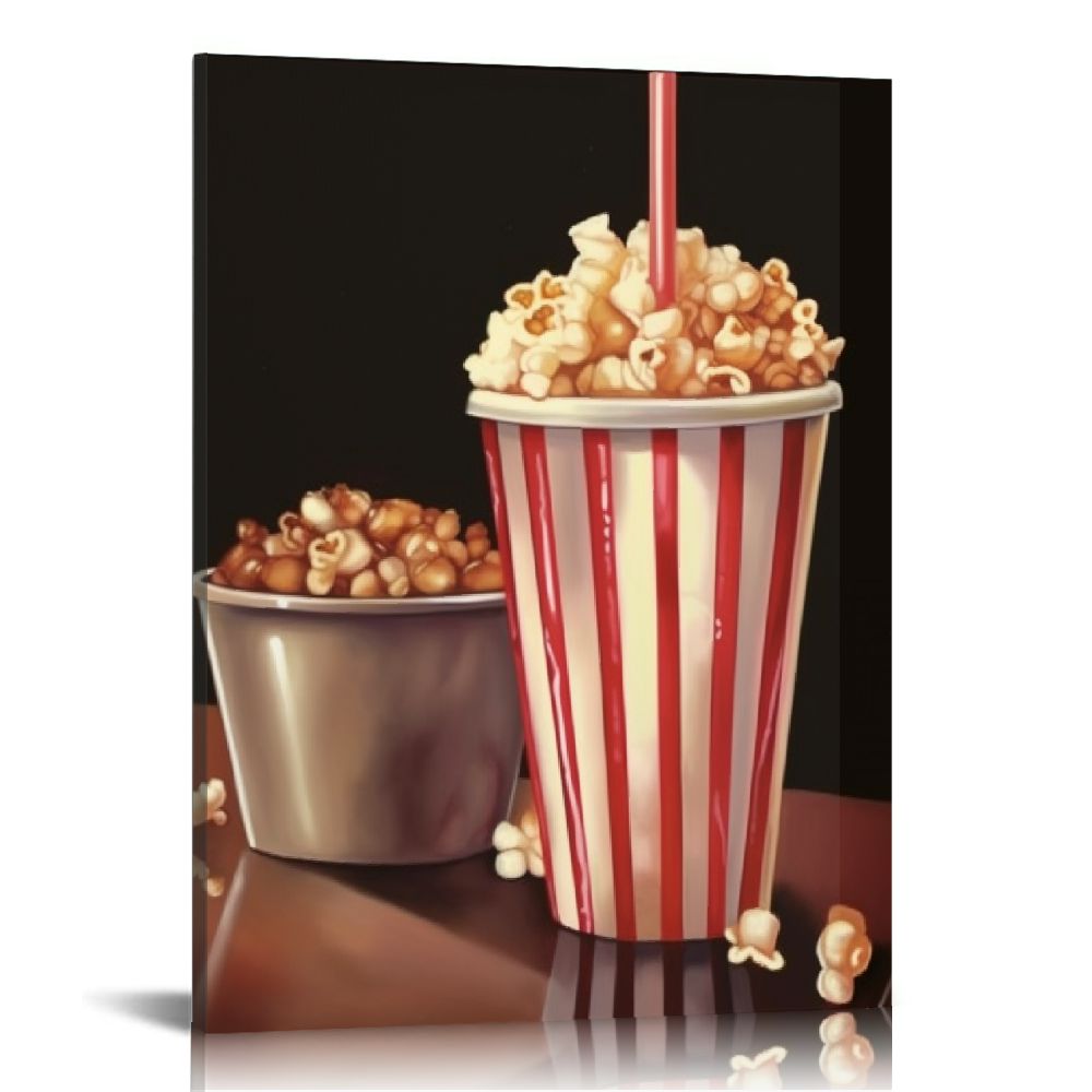 Sechars 5 Piece Canvas Wall Art Set - Vintage Film Reels & Popcorn, Gallery Wrapped, Ready To Hang