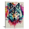 thumbnail image 1 of Nawypu Canvas Wall Art, Colorful Wolf Staring Wall Decor Print Painting Gift Wall Living Room Bedroom Home Office Decoration Painting, 1 of 5