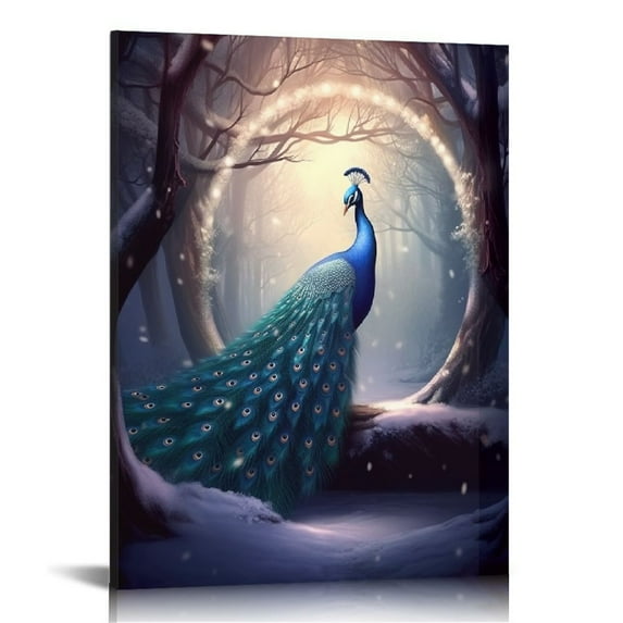 Nawypu Canvas Wall Art Wall Decor Abstract Blue Peacock In Forest Painting Modern Wall Art Beauty Bird Picture Artwork for Walls for Bedroom Living Room Bathroom Decoration