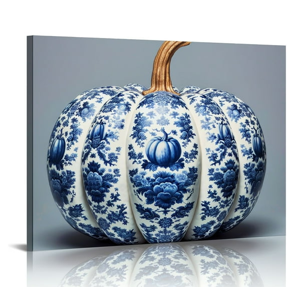 Nawypu Canvas Wall Art Wall Decor for Bedroom Living Room Art Painting Canvas Prints Framed Wall Art for Home Decor, Office Gifts Vintage Autumn Pumpkin Blue and White Porcelain