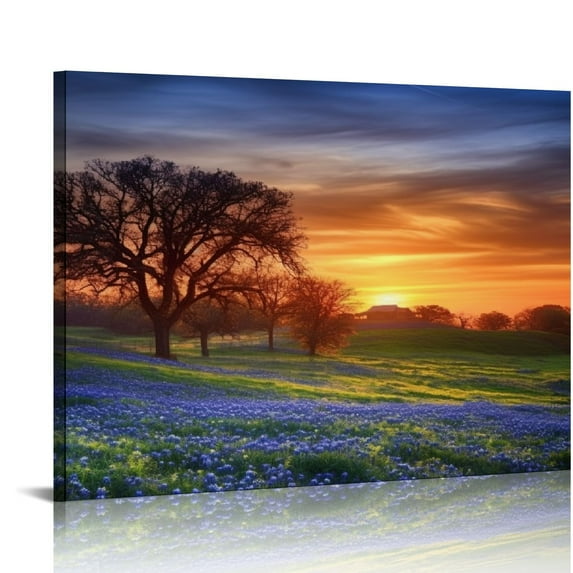 Nawypu Canvas Wall Art for Living Room Bedroom Texas Landscape Scenery Sunrise Dawn Rural Scene Springtime Big Large Wall Art Decor Framed Painting Wall Pictures Prints Artwork Office