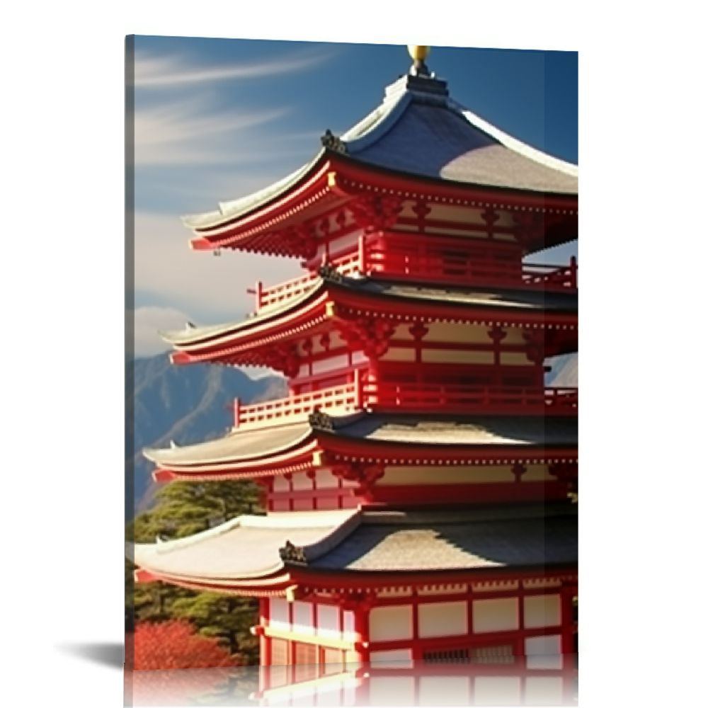 Nawypu Canvas Wall Art Mt. Fuji Viewed from Behind Chureito Pagoda