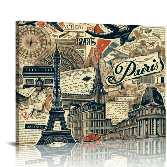 Awypu Canvas Wall Art Painting The Louvre Lettering Paris Agra Label Taj Mahal Faded Home Decorative Artwork Prints