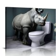 thumbnail image 1 of Nawypu Canvas Wall Art Picture Prints Rhino Sit on Toilet Grey Animal Art Artwork on Canvas for Bedroom Living Room Bathroom Funny Wildlife Stretched and Framed Painted, 1 of 5
