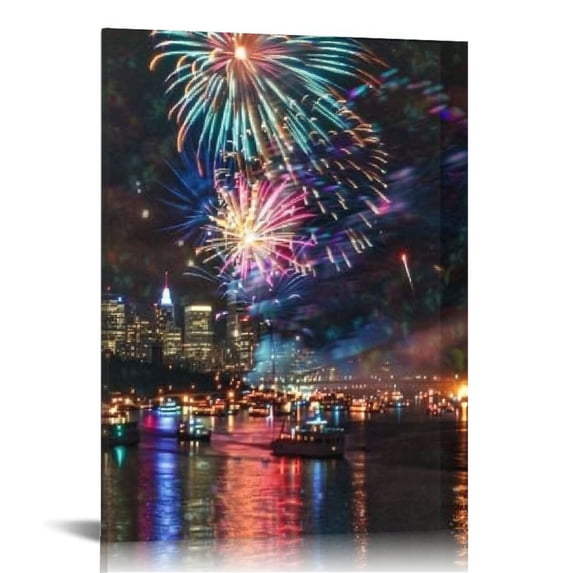 Awypu Canvas Wall Art Prints San Francisco new year fireworks Pictures Paintings Poster Home Living Room Decoration Stretched & Framed Ready to Hang