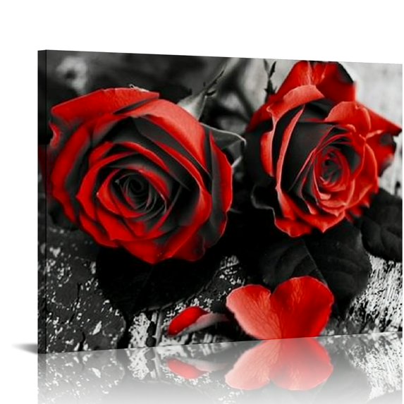 Nawypu Canvas Wall Art Red Rose Painting Bathroom Accessories,Black and White Wall Art Flower Pictures Canvas Print Artwork for Living Room Bedroom Home Decorations