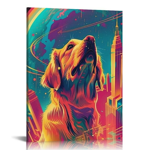 Nawypu Canvas Wall Art Super Cute Golden Retriever Canvas Wall Art Pet Canvas Print Artwork Wall Art Paintings Modern Picture Print for Living Room Dinning Room Bedroom Bathroom Home Decor