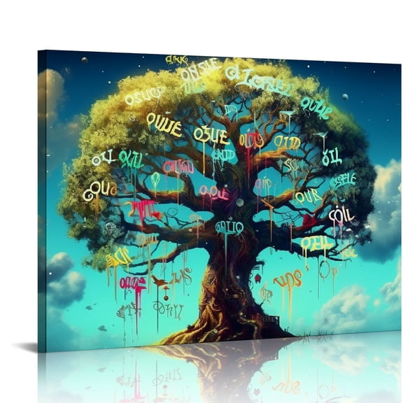 Nawypu  Canvas Wall Art Teal Tree Graffiti Blue Picture Large Canvas Prints Wall Decor for Bedroom Living Room Modern Home Decor