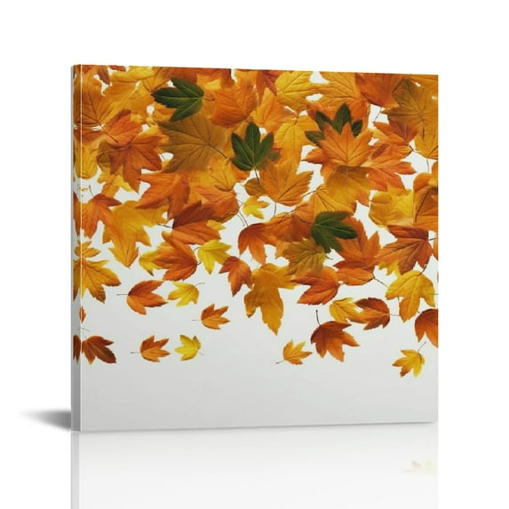 Nawypu Canvas Wall Art Thanksgiving Day Romantic Autumn The Fall of Maple Leaves Picture Modern Artwork Printed on Canvas - Oil Painting for Wall Decor - Stretched and Framed Ready to Hang16x16in
