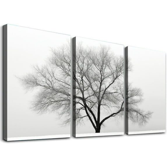 Nawypu Canvas Wall Art A Wisdom Tree in a Frozen Lake Nature Wilderness Photography Modern Art Contemporary Dramatic Black and White for Living Room, Bedroom 12''x16''X3 Panels