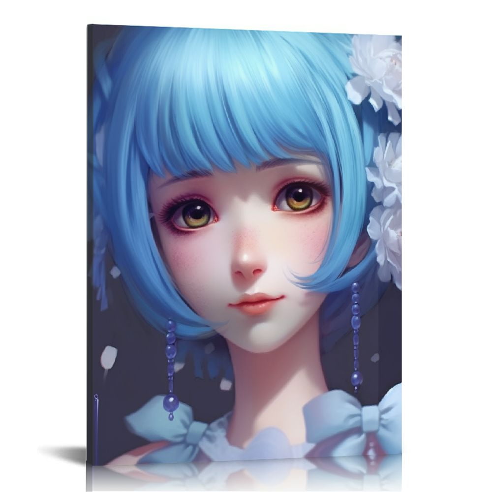 Nawypu Cartoon Anime Poster, Wall Art Gift Printing, Crying Blue Haired