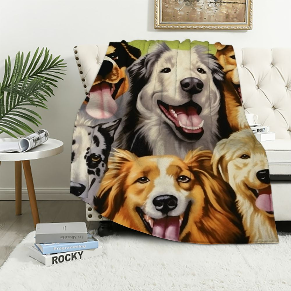 Nawypu Cartoon Selfie Dog Blanket for Bed, Puppy Throw Blanket for