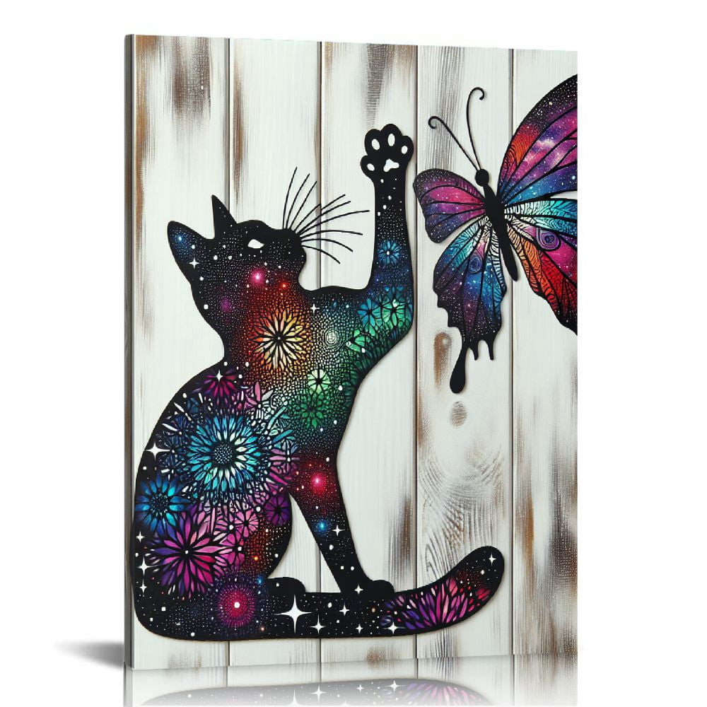 Nawypu Cat Canvas wall art With Butterfly Colorful Cat Pictures Framed ...