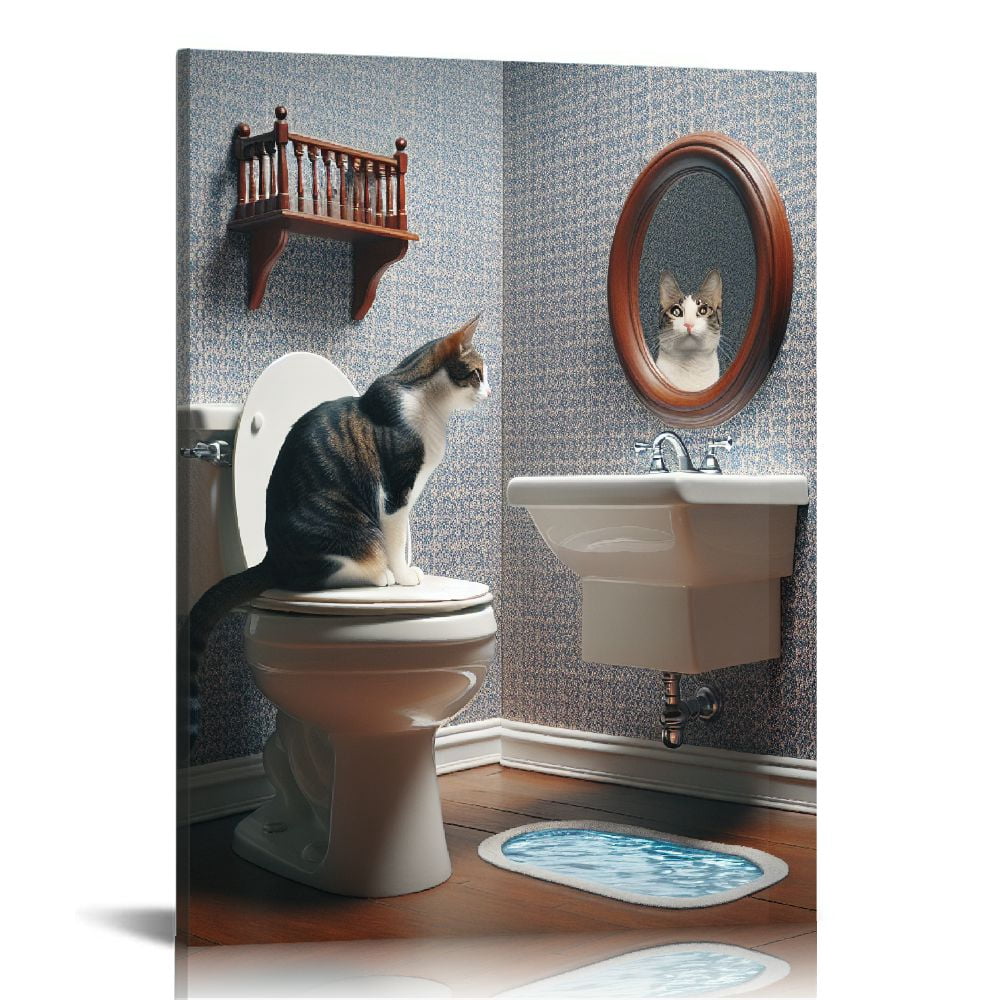 Nawypu Cat Paintings Canvas Wall Art Modern Cat Bathroom Decor Posters ...
