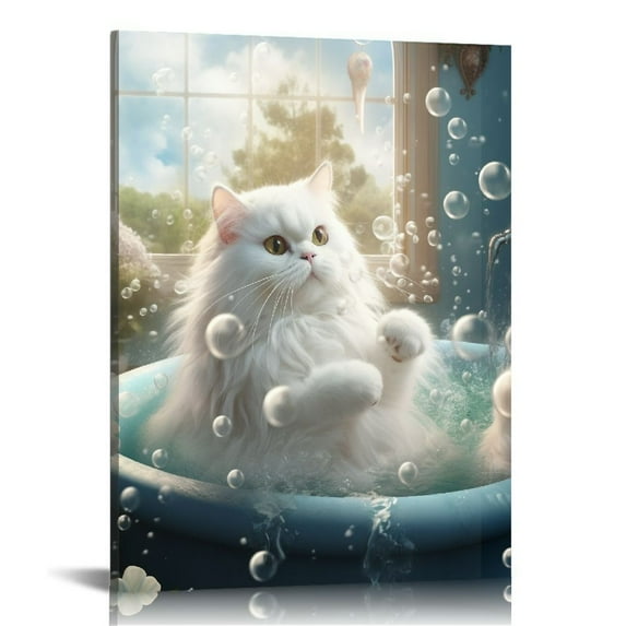 Nawypu Cat Themed Wall Art & Decor - Kids Bathroom Set - Cute Cat Lovers Gifts - Funny Bathroom Decor - Cat Poster Wall Collage - Bathroom Accessories for Men Women Girls Boys