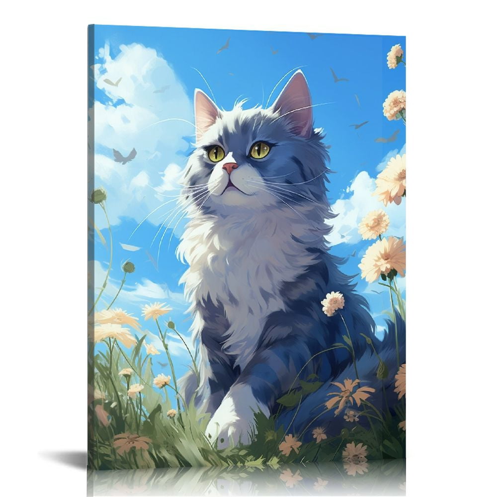 Nawypu Cat Wall Art On Canvas Poster Cute Cat Cubism Colorful Cute Cats ...