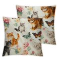 thumbnail image 1 of Nawypu  Cats Butterflies Pillow Covers 2pcs,Peony Flowers Decor Throw Pillow Case Set of 2 Square Cover Summer Farmhouse Decorations for Home Living Room Bed Sofa 18x18in, 1 of 6