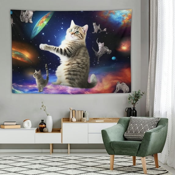 Nawypu Cats Tapestry Wall Hanging, Cool Funny Kittens Starry Sky Nebula Galaxy Tapestry Milky Way Space Psychedelic Hippie Tapestry Wall Hanging Home Decor Dorm Livingroom Bedroom Wall Blanket