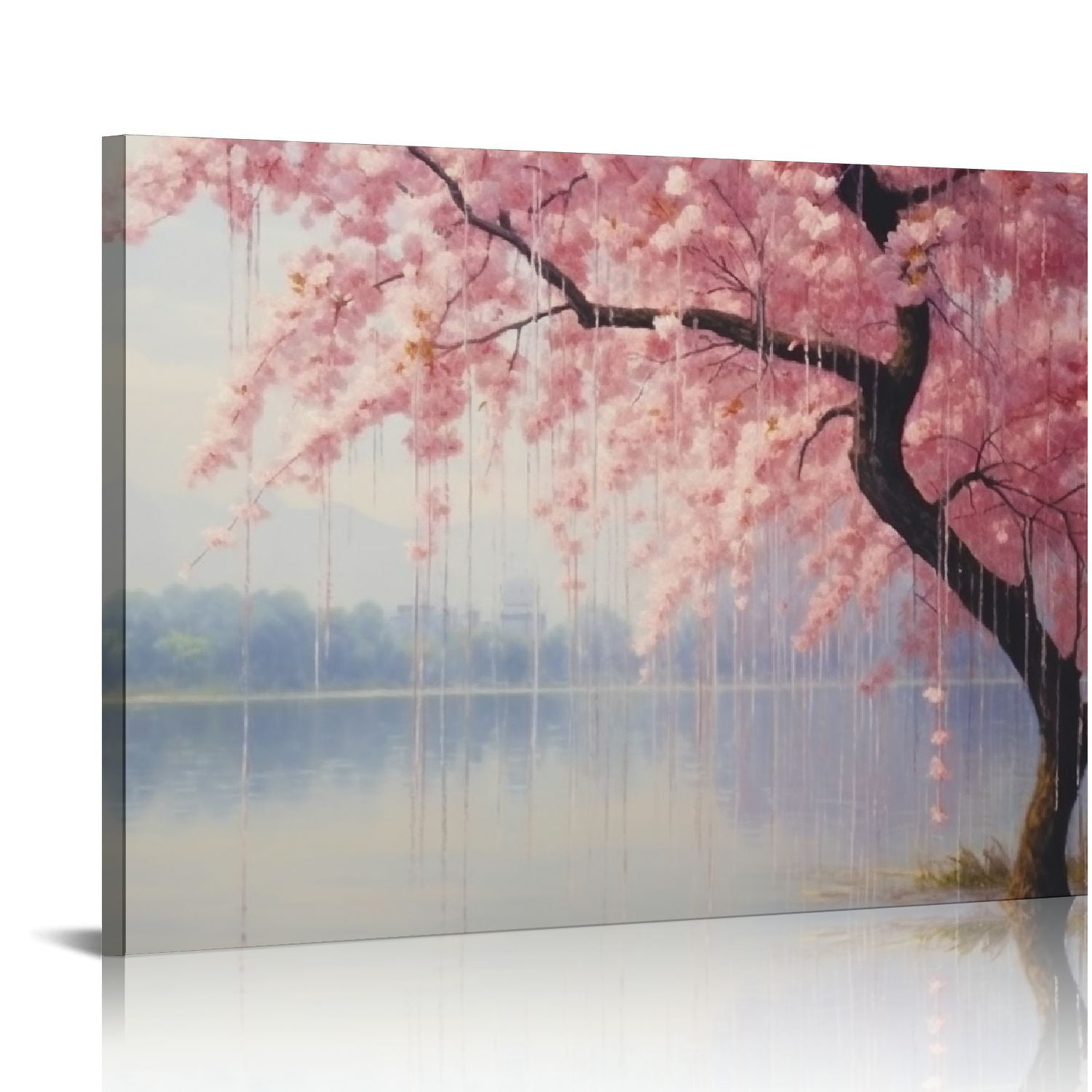 Nawypu Cherry Blossom Canvas Painting Pink Sakura Wall Art Cherry Tree ...