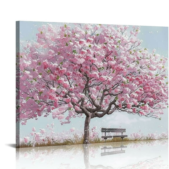 Nawypu Cherry Blossom Canvas Wall Art: Sliver Canvas Abstract Pink Flowers Cherry Blossom Tree Paintings for Wall for Girl Living Room Framed Easy to Hang