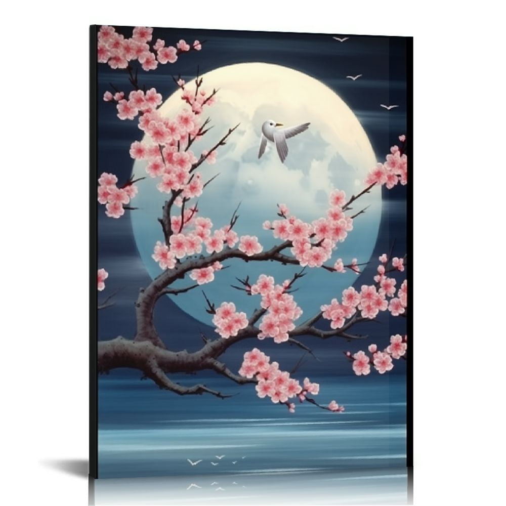 Nawypu Cherry Blossom Moon Lake Landscape Framed Canvas Wall Art ...