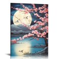 thumbnail image 1 of Nawypu  Cherry Blossom Moon Lake Landscape Framed Canvas Wall Art Japanese Aesthetics Floral Art Print for Living Room, Bedroom, Kitchen and Office Decor, 1 of 5