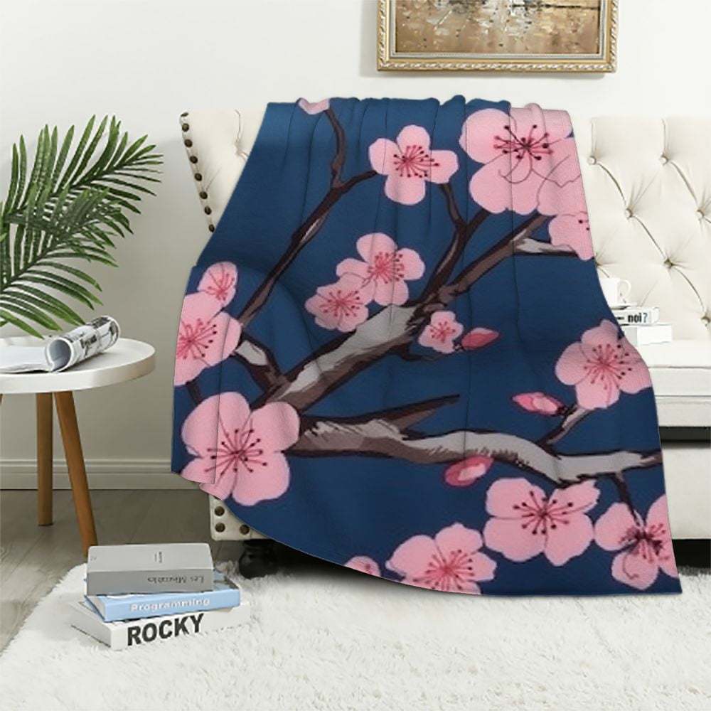 Nawypu Cherry Blossom Throw Blanket Japanese Cherry Flannel Blanket