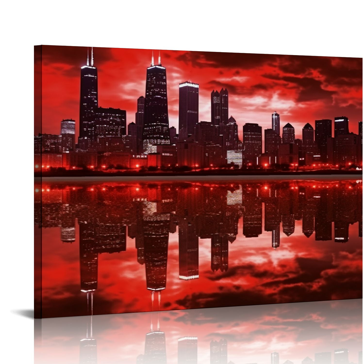 Nawypu Chicago Canvas Wall Art Chicago Downtown at Night Picture Print