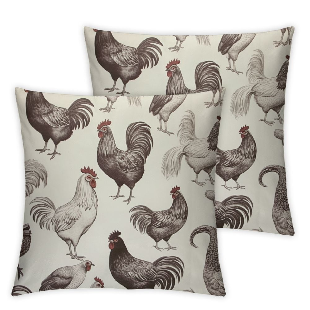 Nawypu Chicken Rooster Pillow Cover Set of 2 Cocks and Hens Sketch Farm