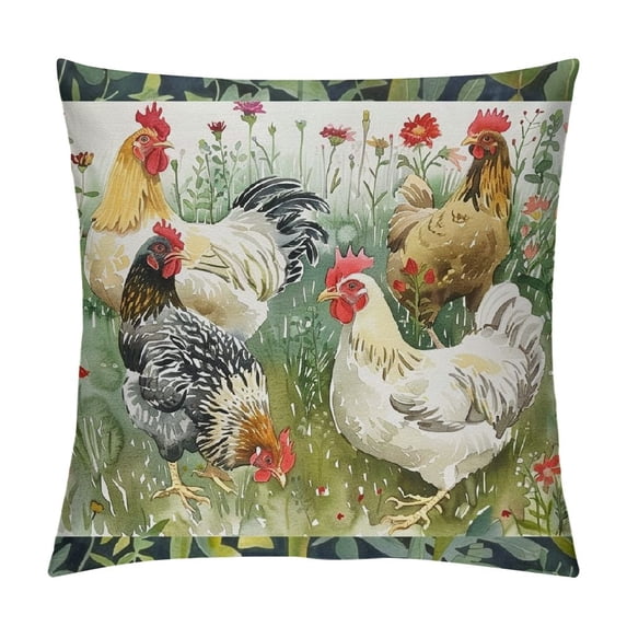 Nawypu  Chicken and Rooster Throw Pillow Cover in The Grass on White Background Colorful Watercolor Blend Printed Cushion Cover Couch Pillow Case Sham Pillowcases