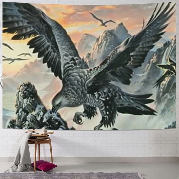 Nawypu Chinese Art Painting Chinese Brush Landscape Ink Flower and Bird Painting Asian Tapestry Silk Scroll Painting Decor Wall Hanging Painting (Eagle)