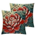 thumbnail image 1 of Nawypu  Chinoiserie Coral Peony Floral Lumbar Cushion Cover Peony Flower Teal Green and Red Throw Pillows Japanese Chinoiserie Accent Pillow for Sofa Couch Car Chair 2pcs White, 1 of 6