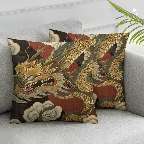 Nawypu Chinoiserie Dragon Gold Oriental Style Pillow Covers Asian Style Throw Pillow Cover Colorful Pillow Case Animal Cushion Cover Home Decor for Couch Sofa Bed Car,Set of 2