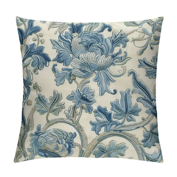 Nawypu  Chinoiserie Flowers Trees Blue Throw Pillow Cover, 18 x 18 Inch Floral Cushion Case Outdoor Decoration for Sofa Couch Farmhouse
