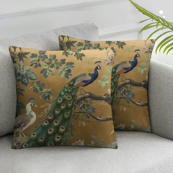 Nawypu Chinoiserie Oriental Chinese Peacock Golden Green Floral Botanical Pillow Covers Decorative Preppy Lumbar Throw Pillowcase Couch Cushion Cover for Home Decor Living Room Bedroom Dorm,2 Pcs